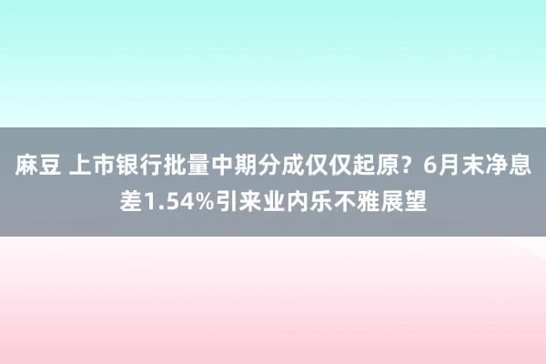 麻豆 上市银行批量中期分成仅仅起原？6月末净息差1.54%引来业内乐不雅展望
