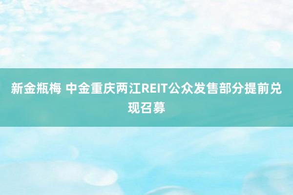 新金瓶梅 中金重庆两江REIT公众发售部分提前兑现召募